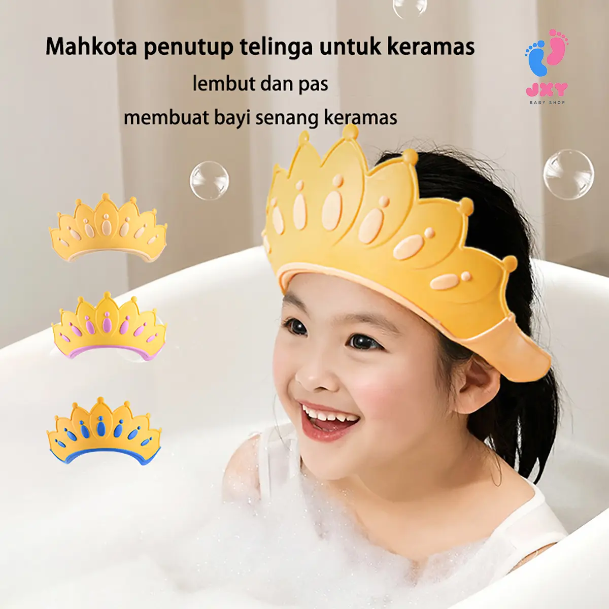 Topi Mandi Keramas Mahkota Anak Bayi Balita Baby Shower Cap Mahkota Peralatan Penutup Pelindung Kepala Mandi Anak L462