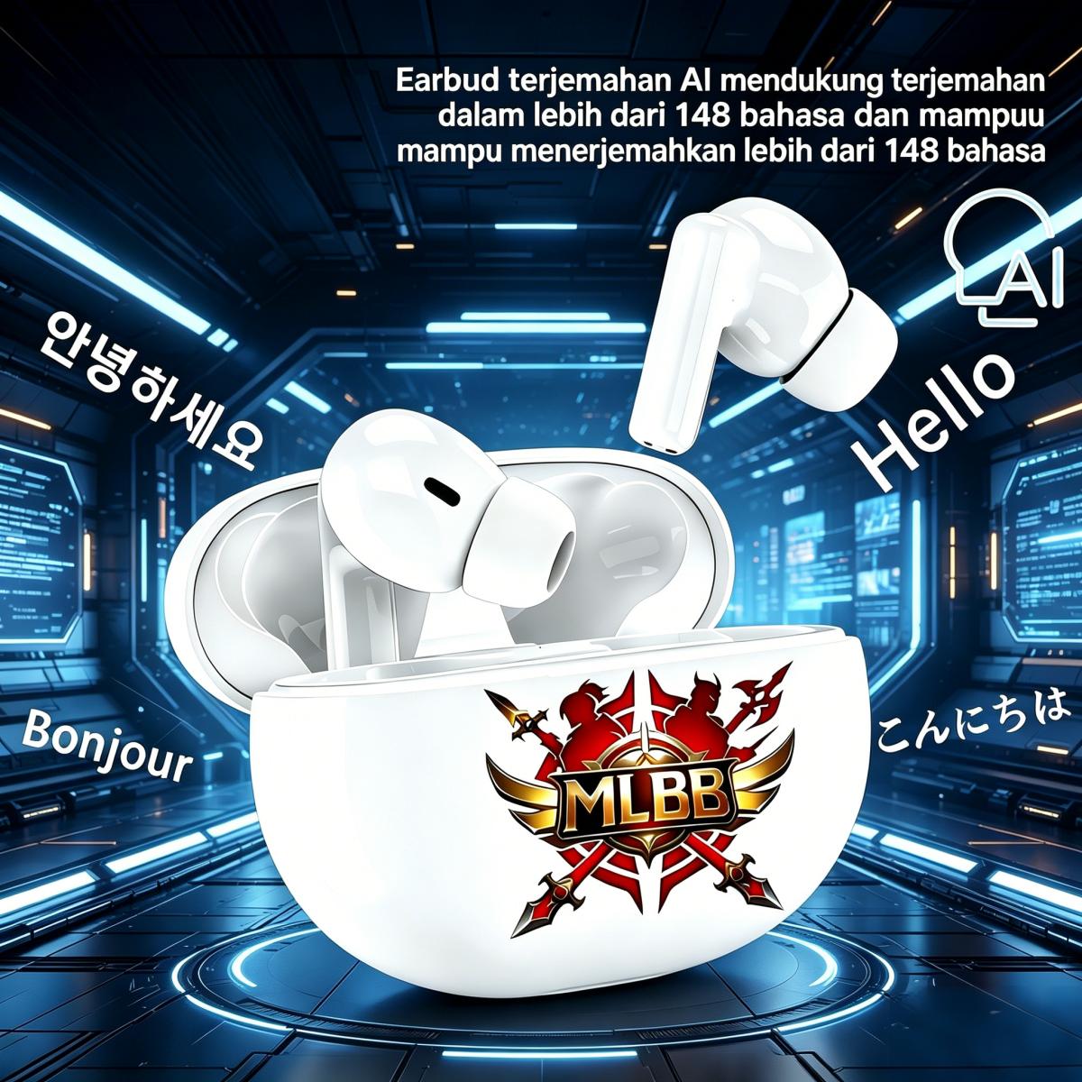 GreatwallMLBBAI TranslationTWSNirkabelEarphone BluetoothHandsfree, Bluetooth 5.3, IPX5, Mikrofon Bawaan, efek suara HIFI, cocok untuk olahraga, Smart Touch, kompatibel dengan ponsel dan tablet, dll. Wireless Headset