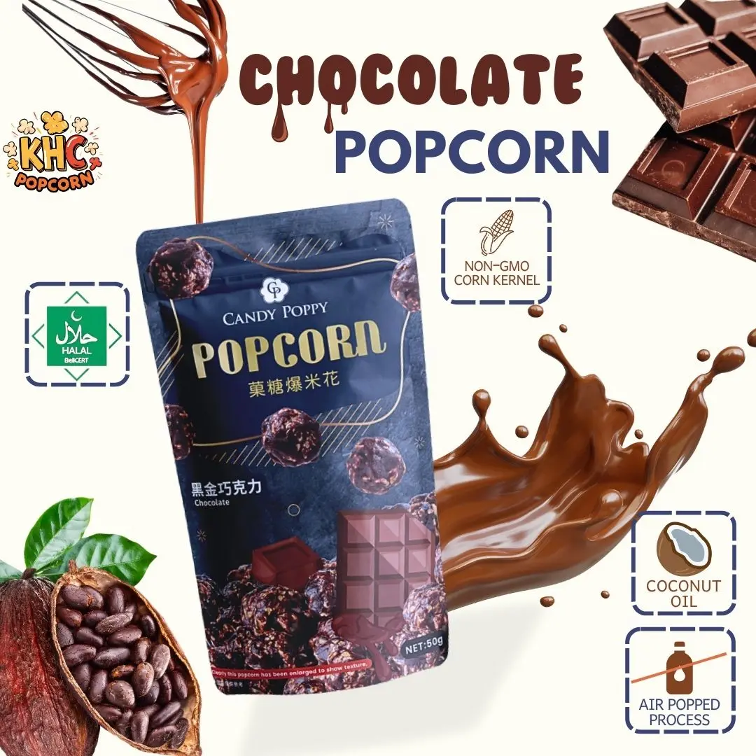 Candy Poppy |  Coated Popcorn | Royal Chocolate | Popcorn 50g | Halal Snack Crispy
