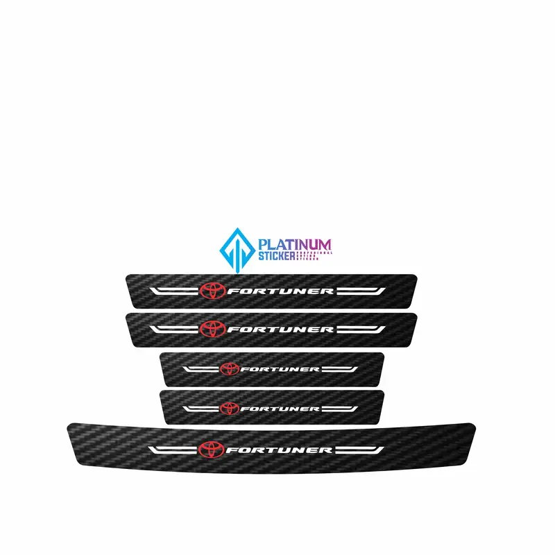 DISKON 9 PCS SILL PLATE CARBON 3D MOBIL FORTUNER STICKER KARBON PELINDUNG PIJAKAN BUMPER BAGASI MOBIL TOYOTA 2