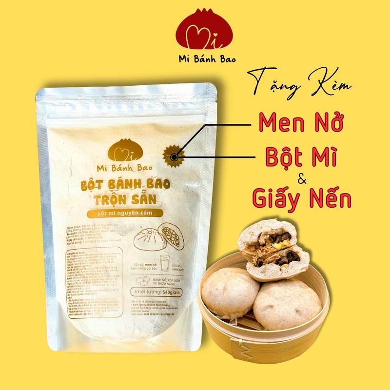  Bột Bánh Bao pha sẵn Mi Bánh Bao loại BỘT MÌ NGUYÊN CÁM 540gram Healthy & Eatclean  Tặng kèm Men nở giấy nến lót bánh & bột thấm tay  