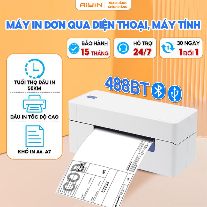 Máy In Nhiệt AIYIN 480TH, 488TH, 488BT Kết Nối Bluetooth, USB  In Đơn Qua Điện Thoại, Máy Tính, In Khổ A6 A7 In Tem, Mã Vạch, Mã Vận Chuyển, In Logo Thiết Kế, Bảo Hành 15 Tháng, Hỗ Trợ Tư Vấn Lắp Đặt 24/7