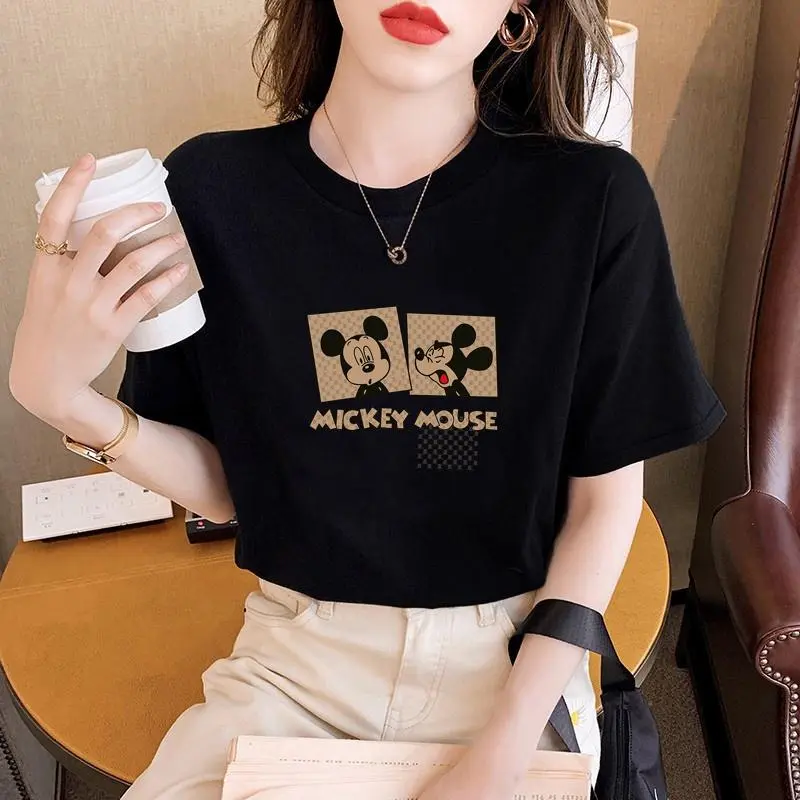 T-Shirt Wanita Model Terbaru Korean Style dengan Lengan Pendek COD Mickey Casual Aesthetic Soft Mini Baju Atasan Motif Hitam Kaos Simple Basic Tee Top Vintage Putih Polos 0
