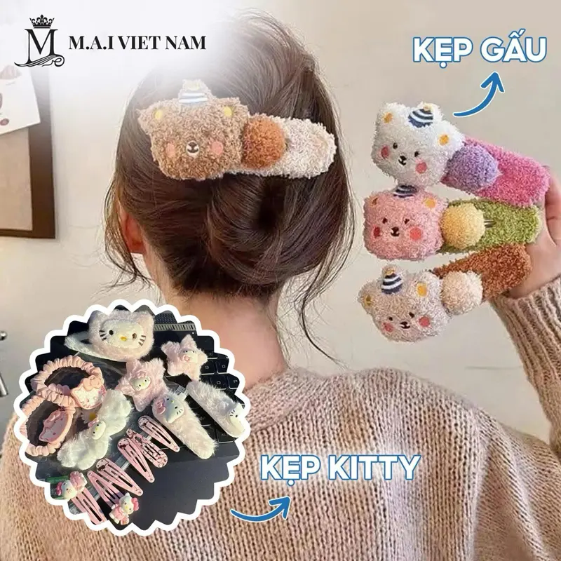 Kẹp Tóc Mỏ Vịt Lớn, Gấu Pudding Nhồi Bông