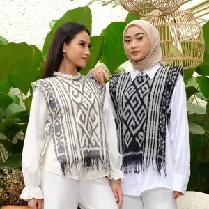 keishan.id- Tora vest outer tenun unisex pria dan wanita asli songket handmade casual kondangan kantor ootd kampus jepara indonesia toraja sumba Rompi Hitam