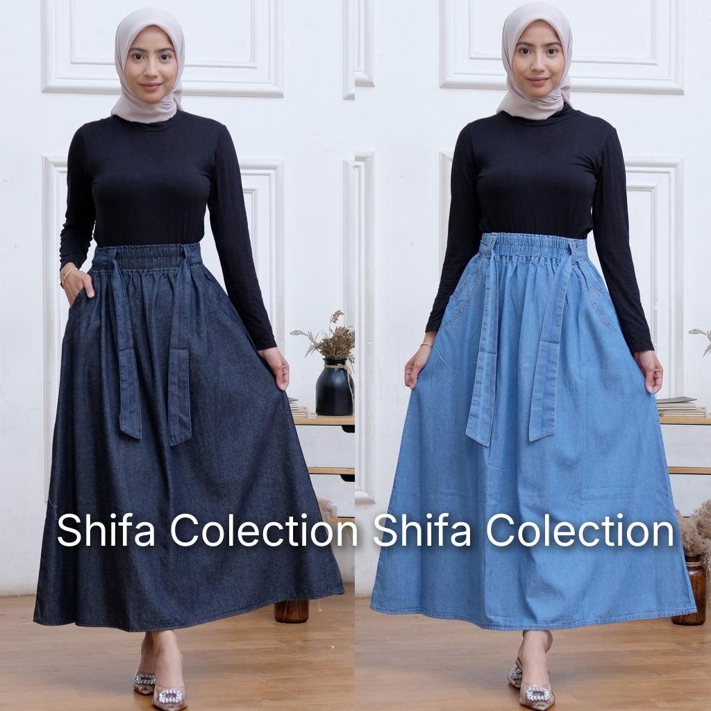Rok Jeans Panjang Wanita Model Payung Fita Kekinian Bahan Original Jeans Wash Premium 6,5 Ons / Rok Jeans / Rok Panjang Wanita / Rok Jeans Jumbo / Rok Jeans Panjang BB ± 35 - 85 kg Denim Nyaman Variasi Hitam Biru Navy Samping Rok Jeans Panjang Wanita Model Payung Fita Kekinian Bahan Original Jeans Wash Premium 6,5 Ons / Rok Jeans / Rok Panjang Wanita / Rok Jeans Jumbo / Rok Jeans Panjang BB ± 35 - 85 kg Denim Nyaman Variasi Hitam Biru Navy Samping