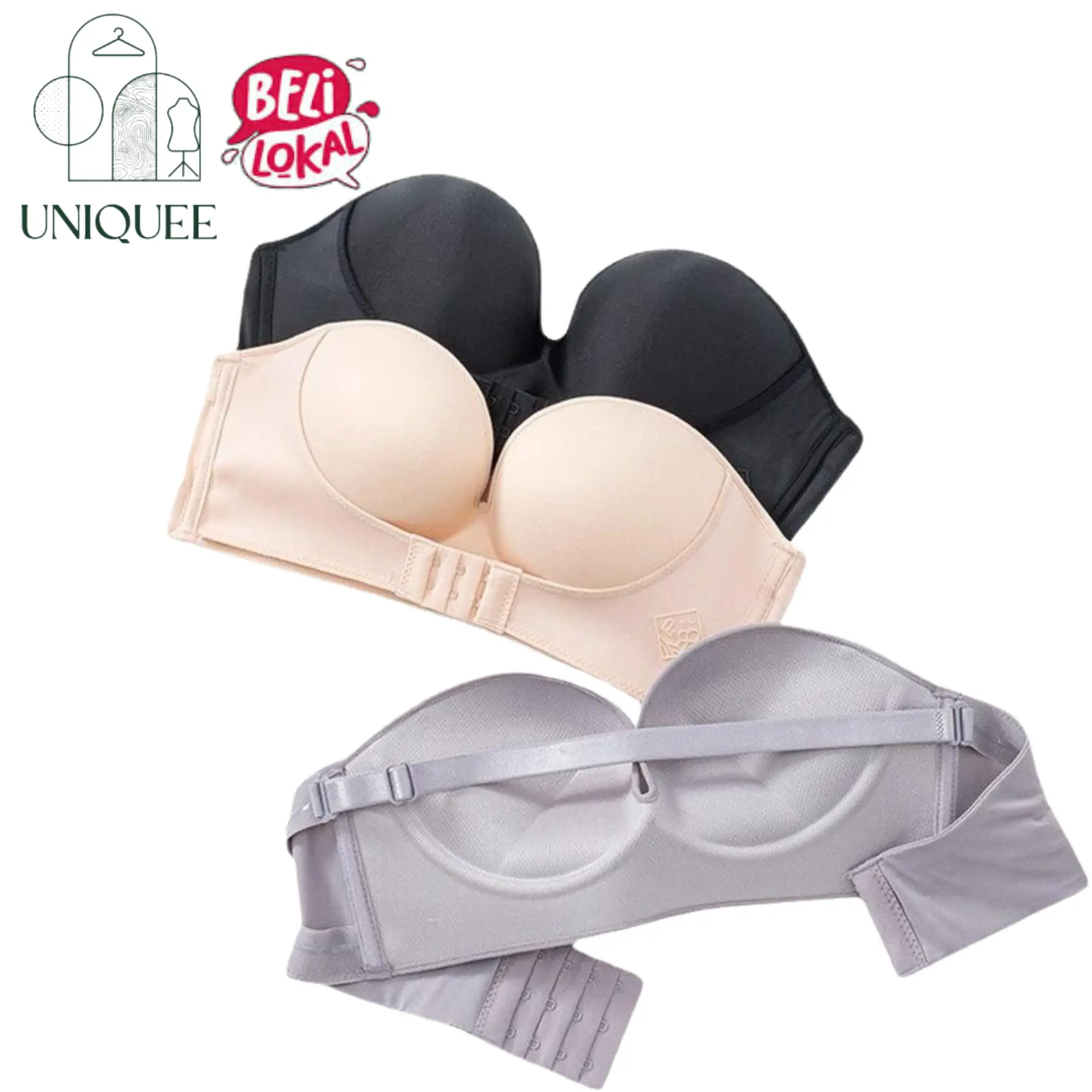 Uniqueestore BR1551 Bra Bh dalaman Wanita Model Tanpa Tali Strap Strapless baju dalam Bahan Non-slip Kemben Seamless Busa Renda Bunga Top Lingerie Motif