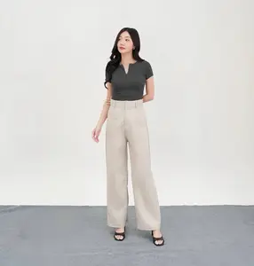 Niki Pants - Celana Highwaist Wanita - Celana Straight Loose Pants Panjang Wool premium