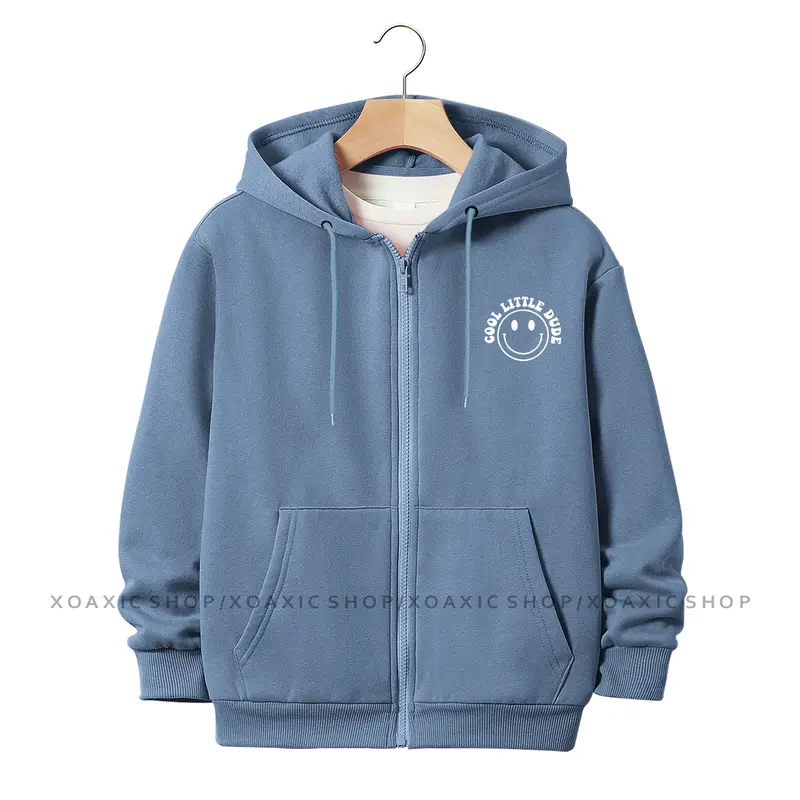 Jaket Hoodie Zipper Anak Laki-laki/Perempuan Usia 3-13 Tahun Motif Sablon COOL LITTLE Dude Bahan Fleece Tebal Premium Fashion Bulu 1