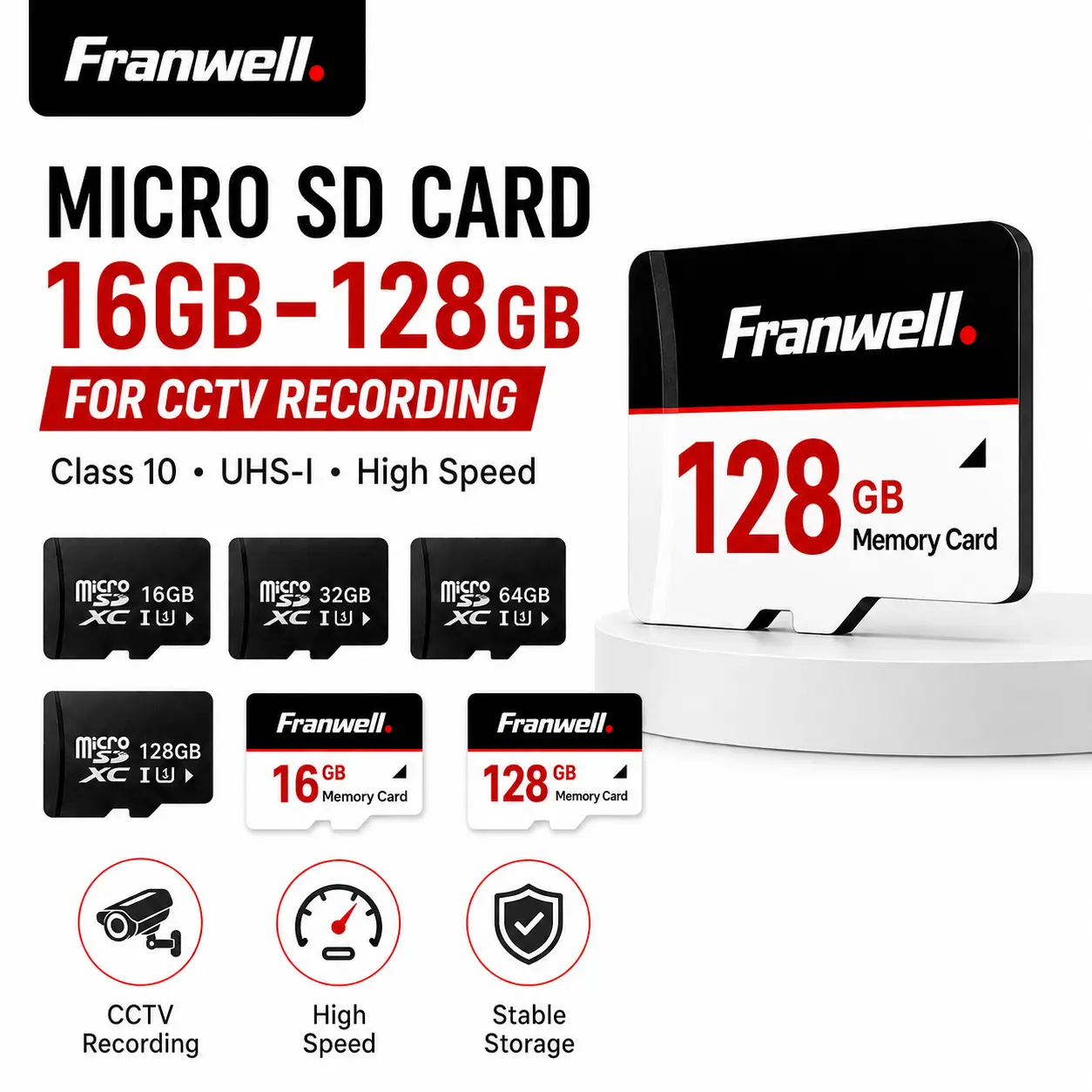 [ High-Speed SD ]Kartu Memori Micro SD Franwell Class 10 A1 TF Card Kecepatan Tinggi Kapasitas Besar untuk CCTV Kamera & Handphone, 16GB 32GB 64GB 128GB Penyimpanan Stabil Perekaman Loop Otomatis Aksesoris CCTV-Garansi Resmi 1 Tahun