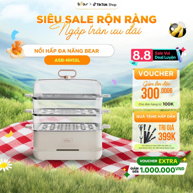 [Ưu Đãi Sốc] Nồi Hấp Điện BEAR 12L Nồi Hấp 3 tầng Nồi Hấp Đa Năng Nồi Hấp Bánh Bao Nồi Hấp Nấu Ăn 6 Chế Độ Hấp Kháng Khuẩn An Toàn SB-NH12L