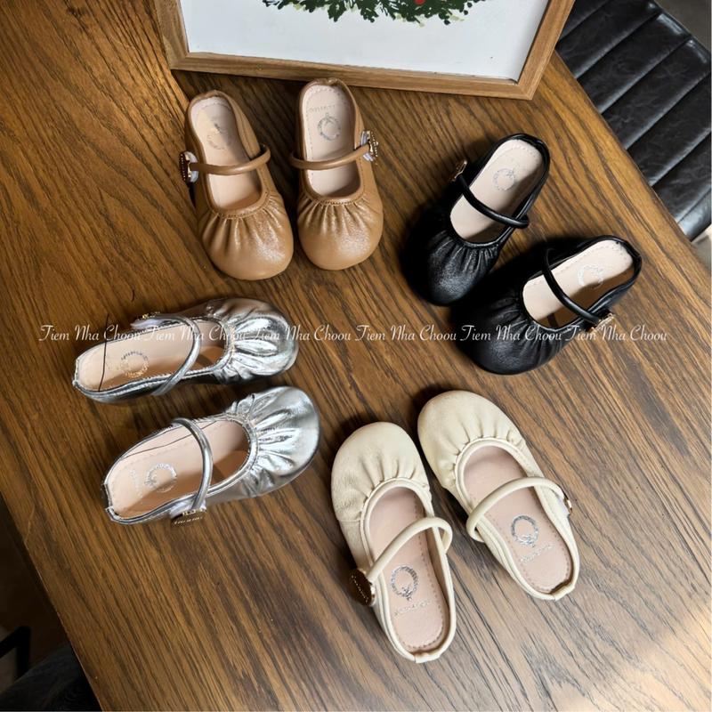 Form nhỏ tăng 1 size Giày sục búp bê bé gái khóa min da nhúm mềm xinh đơn giản