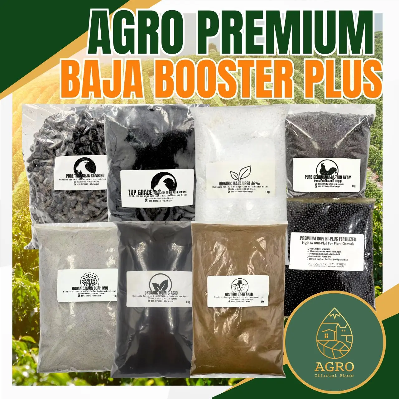 Agro Organic Booster Baja Paksa Subur Pokok Buah Bunga Sayur Import Baja Jepun Kopi 888 Plus Dolomite Tahi Ayam Tahi Kambing Potassium Baja Kambing Humic Acid Baja Akar Growth Up Your Organic Farm