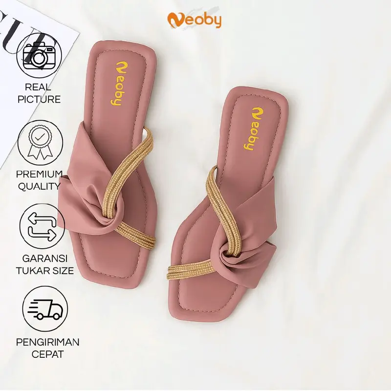Neoby KARIN sandal Wanita flat glitter bling bling sendal cewek selop tali Karet 7