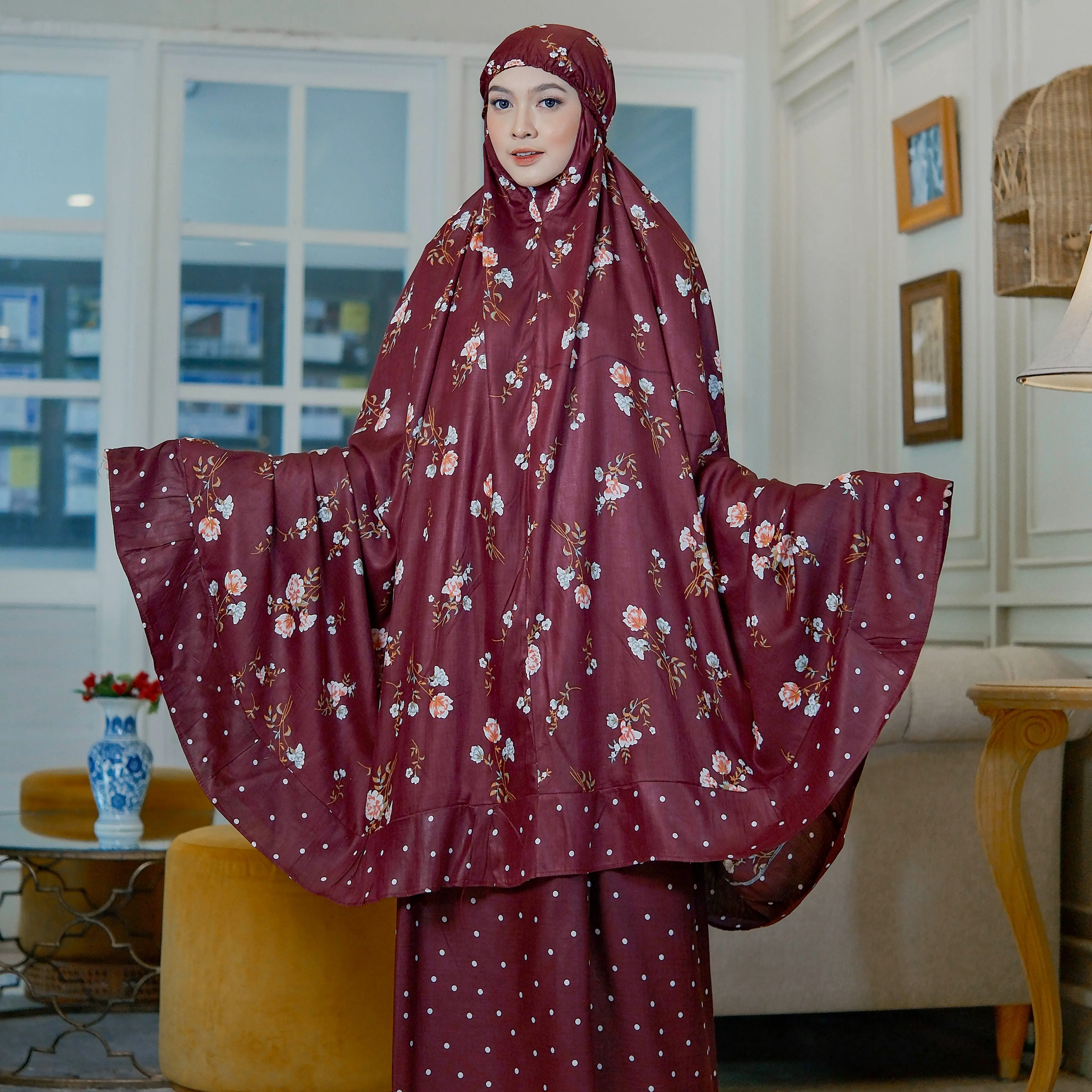 mukenah wanita dewasa muslim motif khodijah katun rayon bali size jumbo halya shop