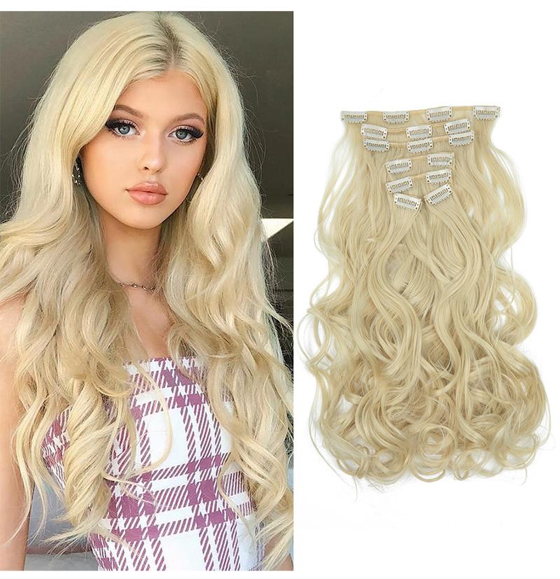 Product Introduction of European and American Fashion 16 Card 7-Piece Set Wig Set Women's Long Curly Hair High Temperature Matte Silk Hair Extension Cross-Border Foreign Trade 12