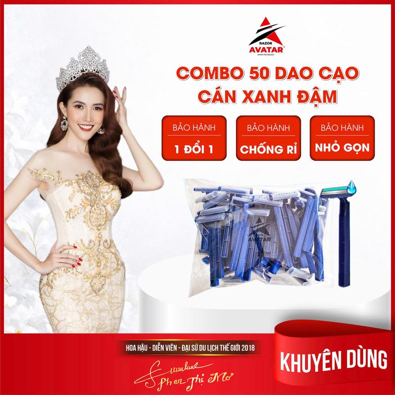 Combo 50 cây dao cạo râu cán xanh, có dải bôi trơn, 2 lưỡi chuyên dùng cho khách sạn resort - AVATAR VIETNAM