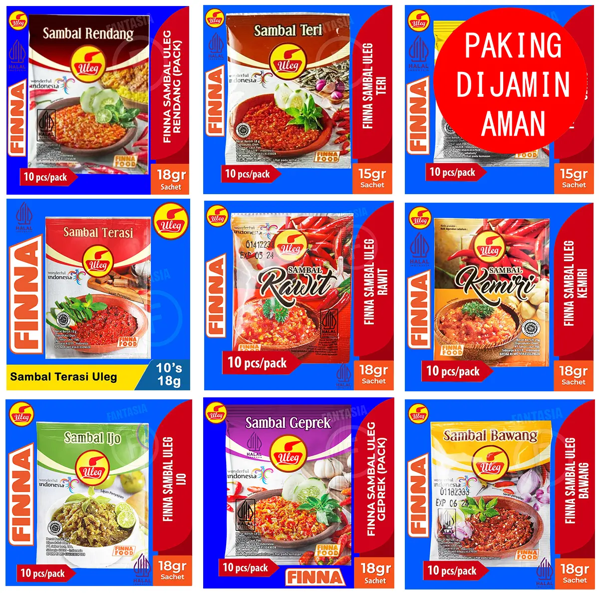 Finna ANEKA Sambal Uleg FUN CORNER (JUAL PER Pack ISI 10PCS) Masakan Penyedap Terasi Ayam