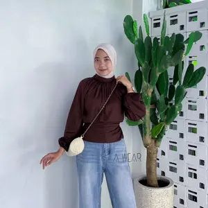 Awear - Echa Blouse Drapery Atasan Wanita Turtle Neck Lengan Panjang Rayon Twill