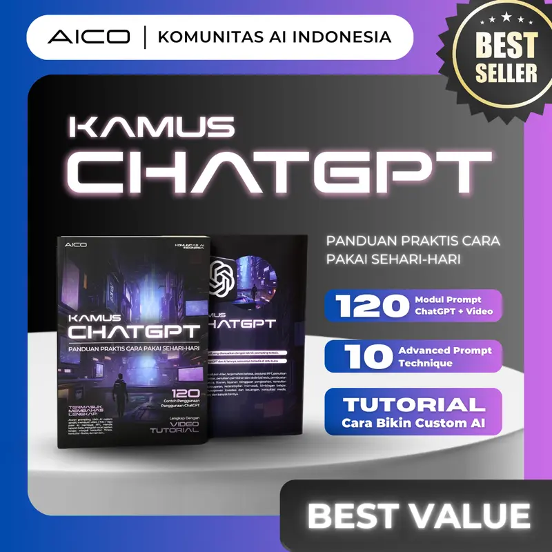 AICO - Kamus ChatGPT - Buku Panduan Lengkap Cara Pakai ChatGPT [BONUS 120 VIDEO TUTORIAL DURASI TOTAL 6 JAM] AI003CO 0