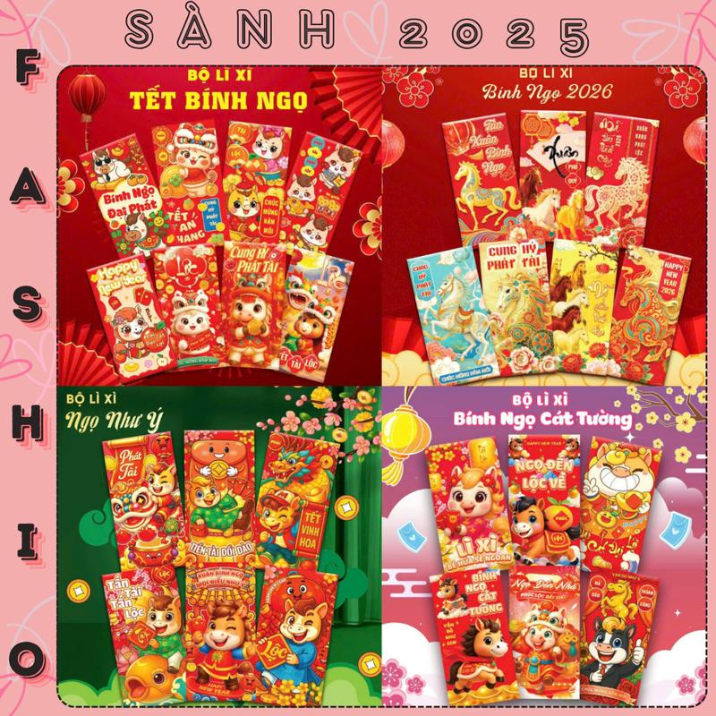  Bao Lì Xì Set 100 Lì Xì Truyền Thống TỔNG HỢP Xuân Bính Ngọ 2026 Sành Fashion 