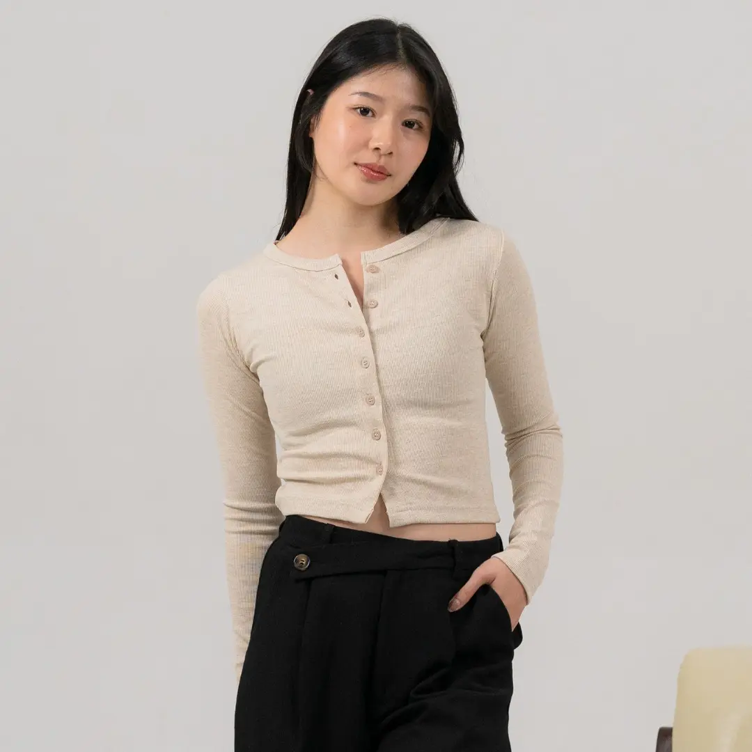 Sharon Top - Atasan Knit Wanita Korean Top Baju Rib Knit Lengan Panjang Basic Long Sleeve