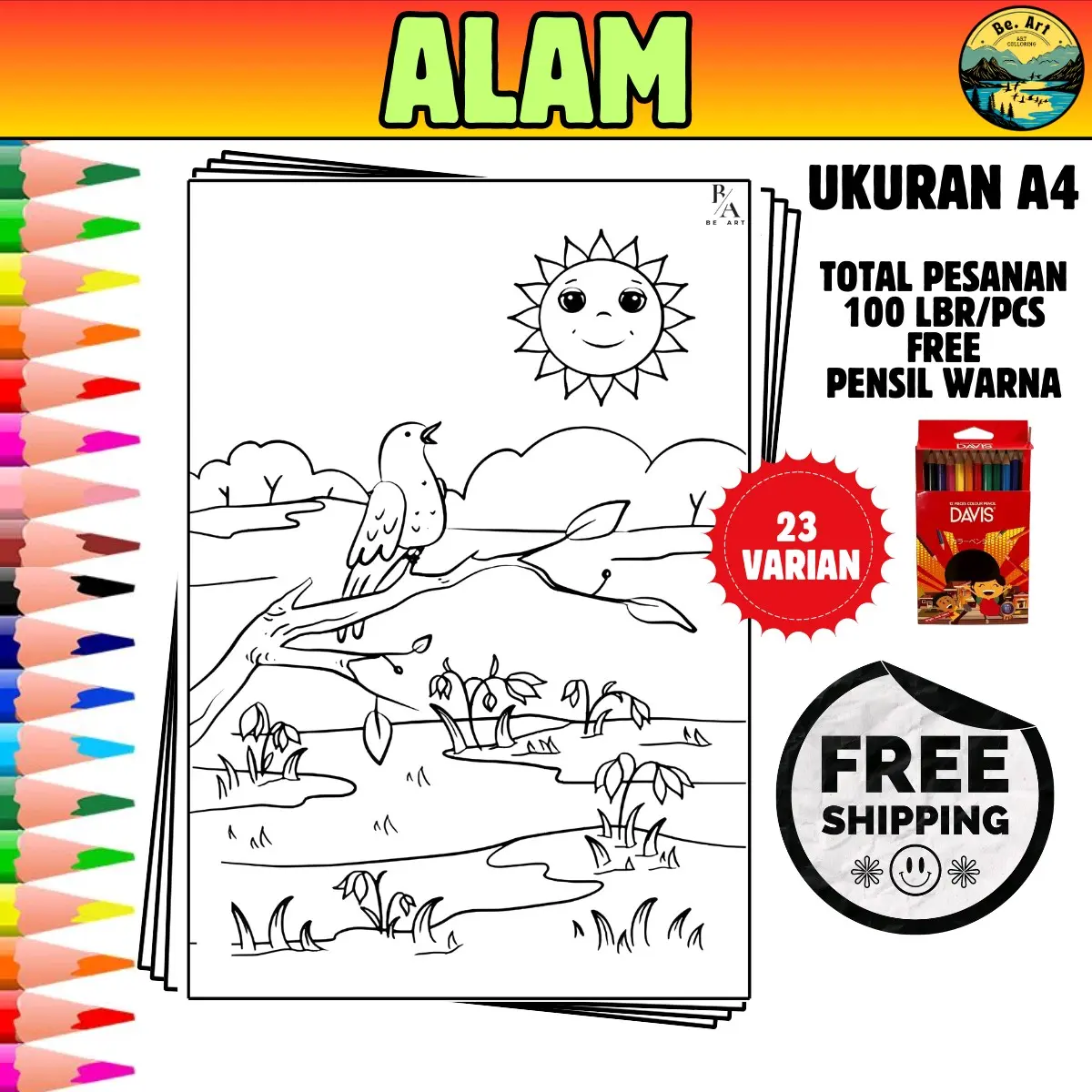 kertas gambar mewarnai anak A4 (ALAM) / Pendidikan / Beraneka warna Belajar Perempuan Kotak Toys mainan kreatif