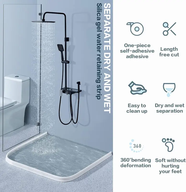 Collapsible Shower Threshold Water Dam Shower Barrier and Retention System and Keeps Water Inside Threshold 6