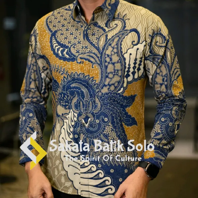 SAKATA BATIK SOLO Slimfit Motif Bramantya Kemeja Baju Hem Pakain Batik Atasan Forma Casual Kantor Kerja Kantor Kain Katun Panjang Keren 7