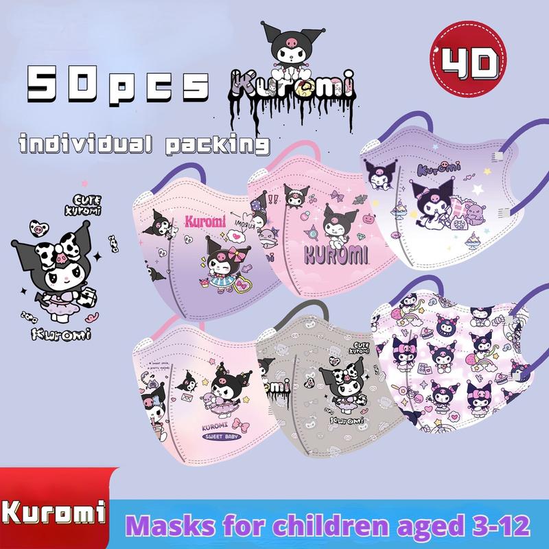 Product Introduction of 50 piece mask Kuromi series children's mask 4D three-dimensional facial mask cute cartoon 3-12 year old children's facial mask Kuromi children's facial mask disposable mask 17