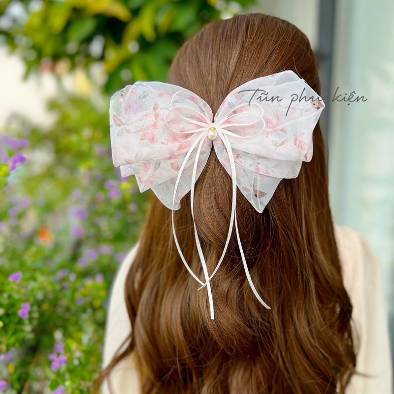 Kẹp bấm 10cm PHOM SIÊU TO Kẹp tóc nơ hoa nàng thơ - Hàng thiết kế của Tũn - TK408 Nữ Women