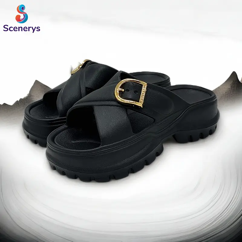 Scenerys Sandal wedges wanita, sandal fuji trendy, sandal jelly wanita motif korea, tali ganda, sandal kasual wanita 2025 4