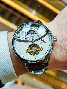 Reloj mecánico de lujo para hombre, diseño hueco de alta realidad, esfera analógica redonda, caja de aleación, cristal mineral, no requiere batería