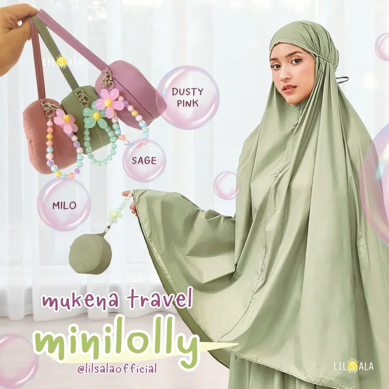 Mukena Travel MiniLolly 2in1 Pouch Parasut Korea Premium Dewasa Resleting  Wanita Mukenah Muslim 1