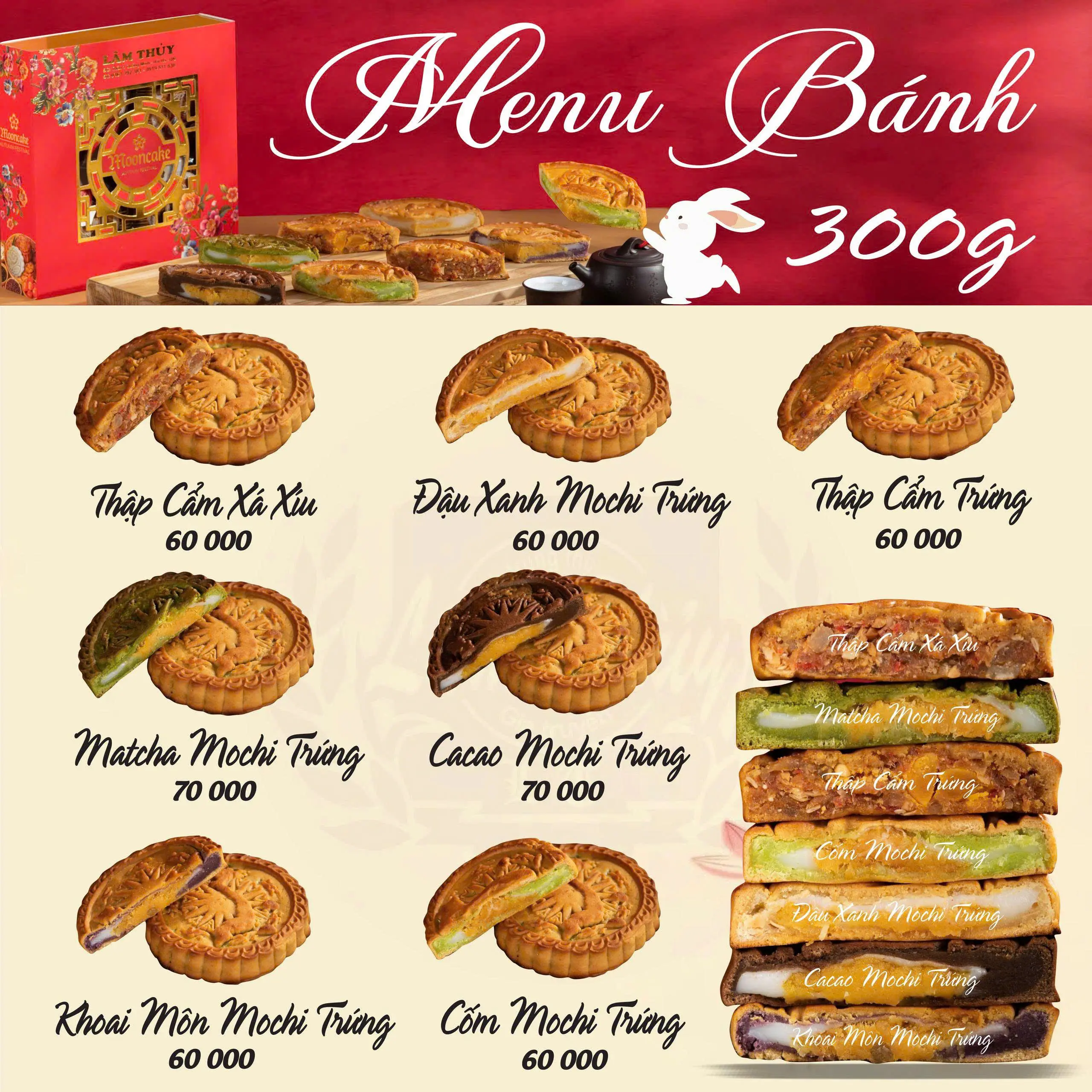 Bánh trung thu nướng nhân mochi nướng trứng ruốc 300gr Lâm Thuỷ