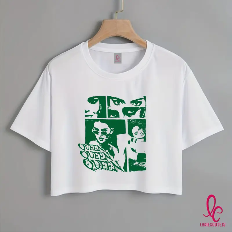 Ladiescuties Kaos Crop Top Kendal jenner queen T-shirt lengen pendek Atasan Oblong Katun 0