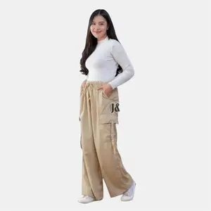 Celana Cargo Wanita Highwaist Korean Style Premium Jumbo Kulot Panjang Dewasa Katun Nyaman Airsenal Loose  Bawahan Saku Depan Kanan Kiri Hitam  Standar  Cantik