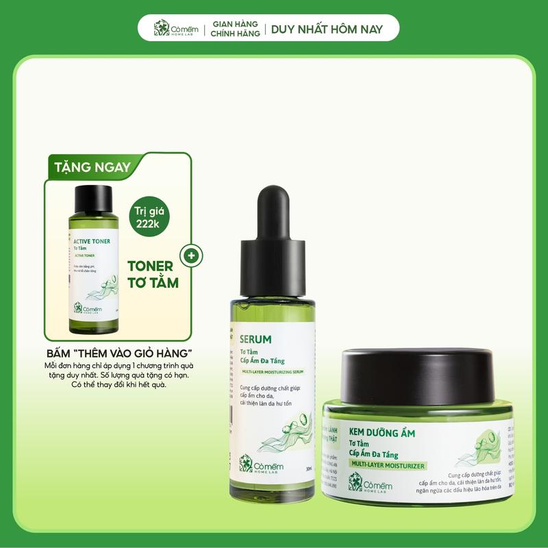 Combo Dưỡng Da Mặt Serum Kem Dưỡng Ẩm Đa Tầng Tơ Tằm Cải Tiến Mới Với Hoạt Chất…