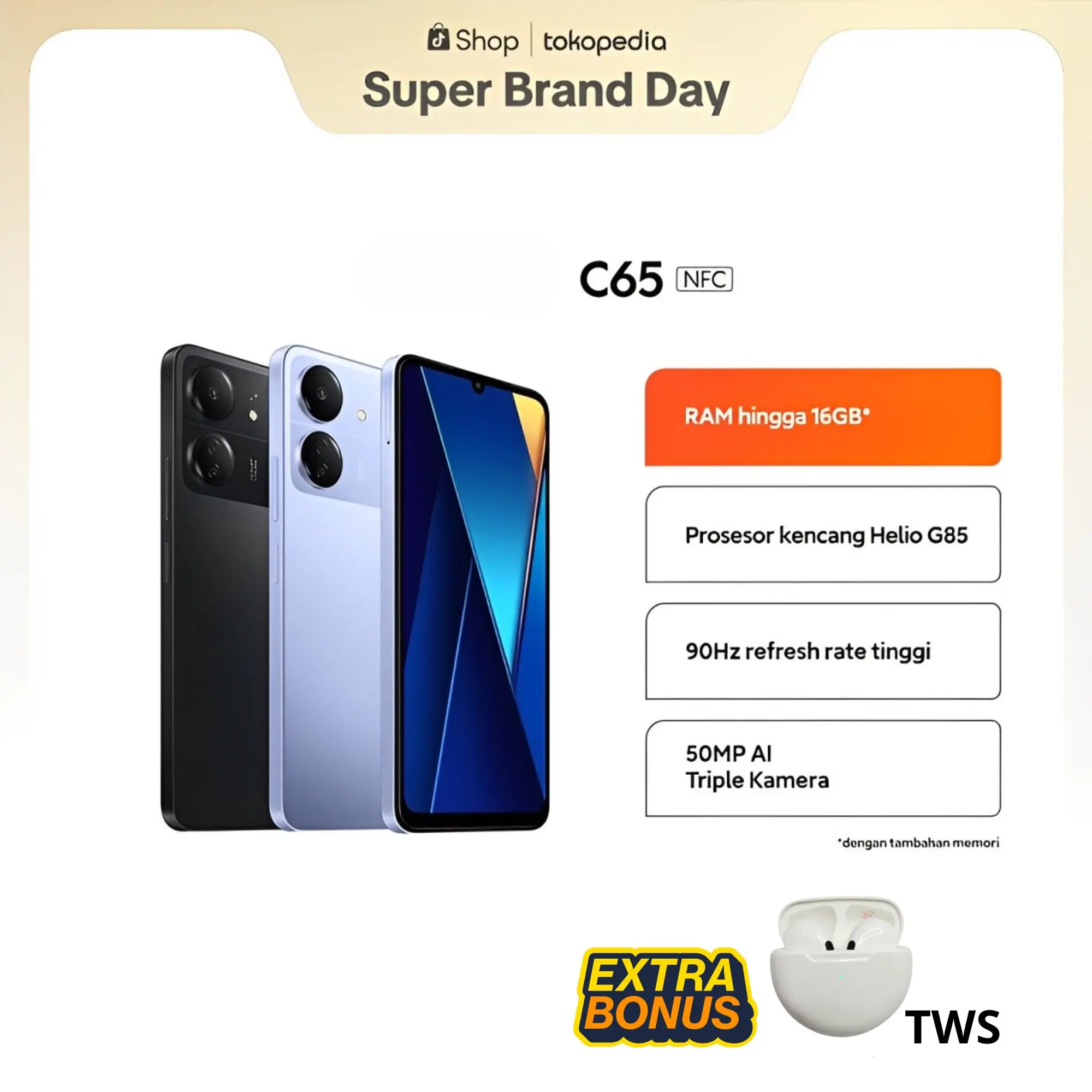 Smartphone C65 NFC 8/256GB Layar 6.7 Kamera 50MP Android Phone Fullset