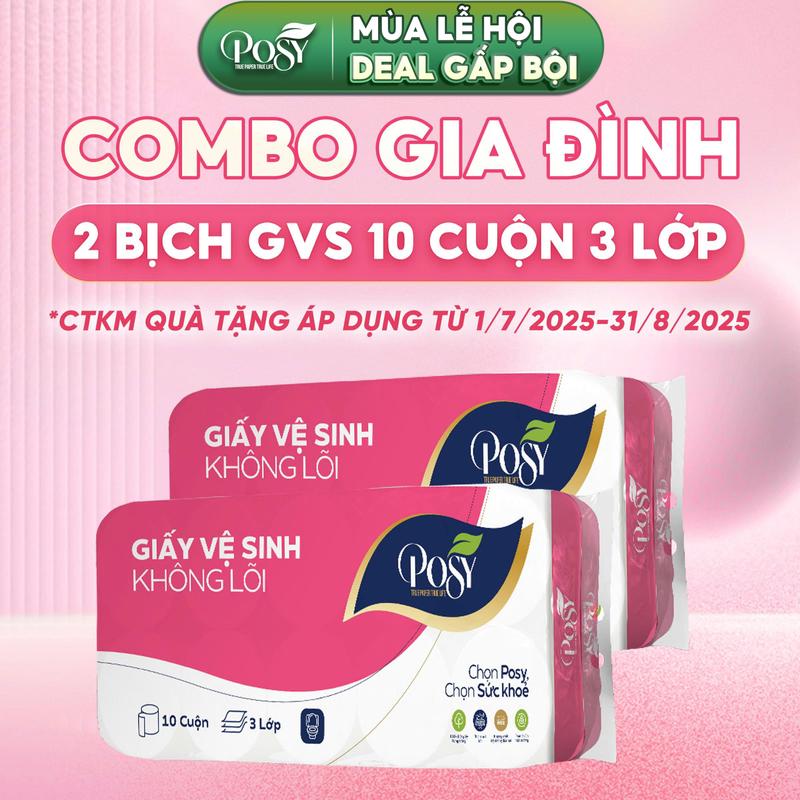   LIVE  POSY S2| COMBO 2 BỊCH Giấy vệ sinh 10 cuộn 3 lớp   20 cuộn   Không lõi cho gia đình văn phòng chất liệu mềm mịn thân thiện với môi trường 