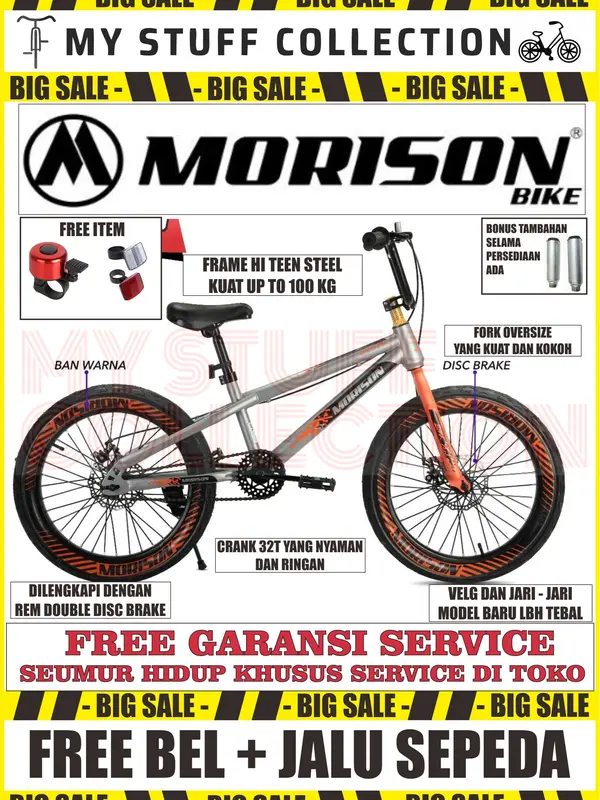 SEPEDA BMX MORISON BY PACIFIC GROUP UKURAN 20 INCH BAN JUMBO 3.0 FRAME DENGAN REM DOUBLE CAKRAM TEBAL BISA DARI USIA 8 TAHUN HINGGA DEWASA 80 KG 0