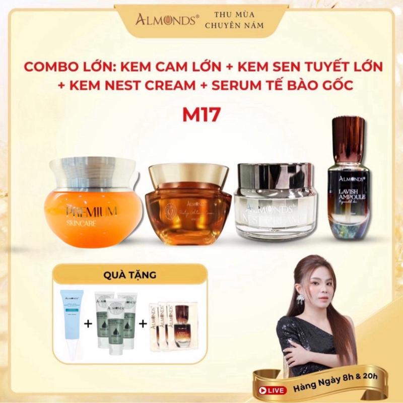 Combo 4 lớn VIP: Kem Cam + Kem Dưỡng Nest Cream  + Kem Sen Tuyết Ngày + Tinh Chất Tế Bào Gốc ALMONDS, Skincare