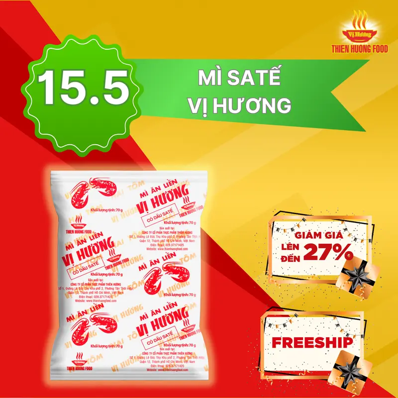 Thùng 30 Mì giấy 2 tôm Satế hành Vị Hương 70g/ gói 1