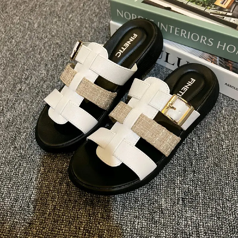 Finetic Sandal Slop Wanita Rajut Sendal Wedges Hak Tinggi 3 Cm Perempuan Shoes 4