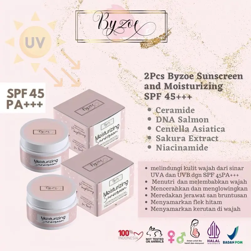 [EKSLUSIF BU OWNER] Byzoe DNA Salmon Sunscreen and Moisturizing SPF 45PA+++ Barrier Repair Protection Glowing and Brightening Ceramide Extract Mencerahkan Facial Niacinamide Perawatan Wajah. 5