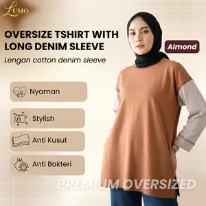 LUMO-Kaos Oversize Wanita Lengan Panjang Cotton Combed 20s Mix Cotton Denim Almond Nyaman Stylish Anti Kusut Anti Bakteri Premium Oversized