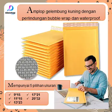 Amplop Coklat Bubble Wrap Envelope Packaging 9x15,11x15,13x23,17x21,25x32 Kuning Plastik