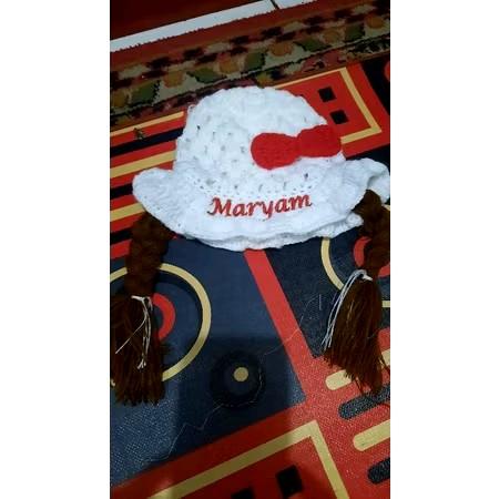 kupluk kepang wig motif pita bunga/kupluk kepang anak perempuan bisa pake nama Bayi 7