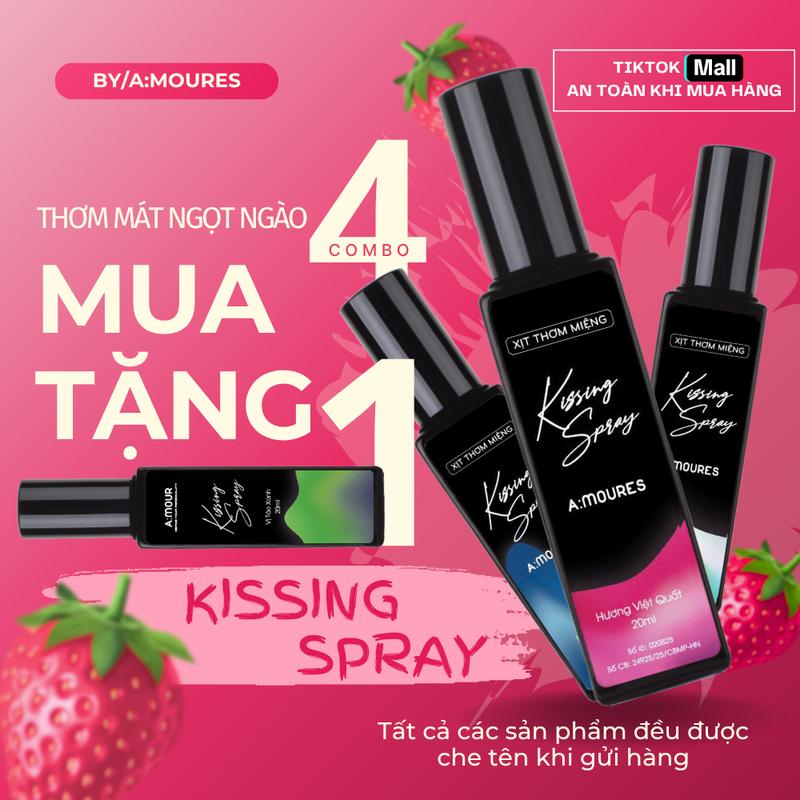  Combo Xịt Thơm Miệng Kissing Spray Amour Vị Đào Vị Việt Quất Vị Bạc Hà Thơm Mát 20ml - Dạng Xịt Miệng 