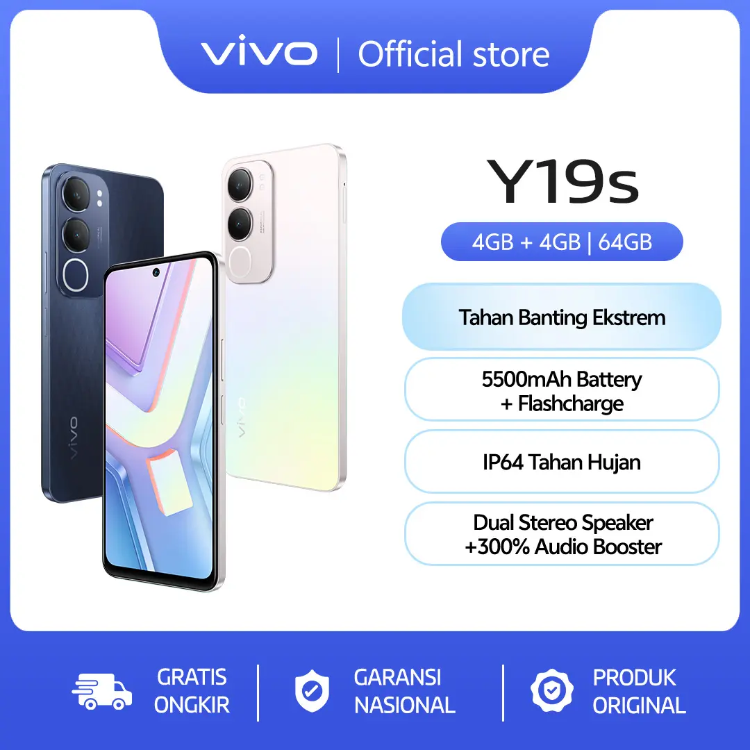 [NEW LAUNCH] vivo Y19S (4/64) - 50 MP AI Camera, 5500mAh+15W FlashCharge, SGS Drop Resistance, IP64 Dust Waterproof, Dual Speaker Audio Boost